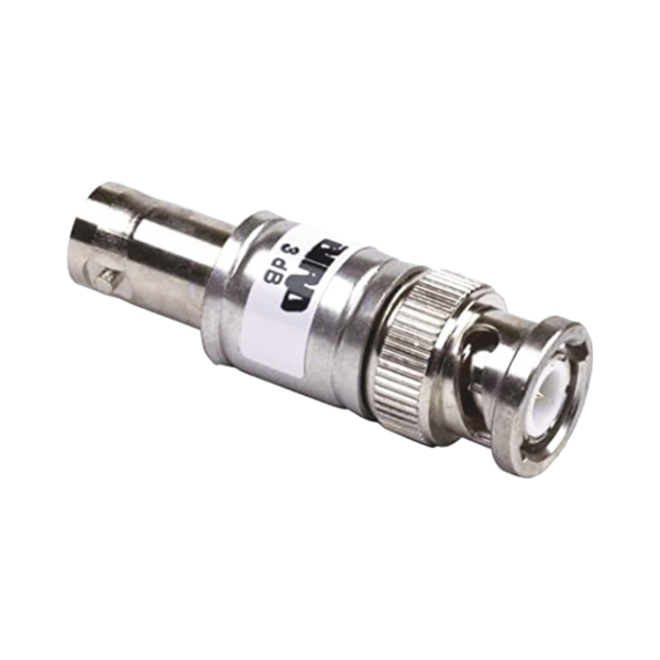 Atenuador en Línea de 3 dB, 2 Watt Máx., CD-4 GHz, Conectores BNC Macho-Hembra.
