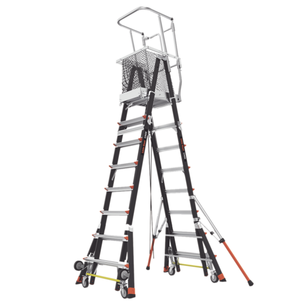 Escalera de Fibra de Vidrio con Jaula y Peldaños de Aluminio de 8'-14' (2.44 - 4.27 m). Sin Ajuste en Ruedas (RATCHET™ Leveler) (SKU:18515-240).