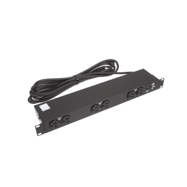 PDU Básico de Montaje en Rack, Con 6 Salidas Frontales NEMA 5-15R,  Enchufe de Entrada NEMA 5-15P, de 19in, 1UR, 15 Amp, 120 Vca