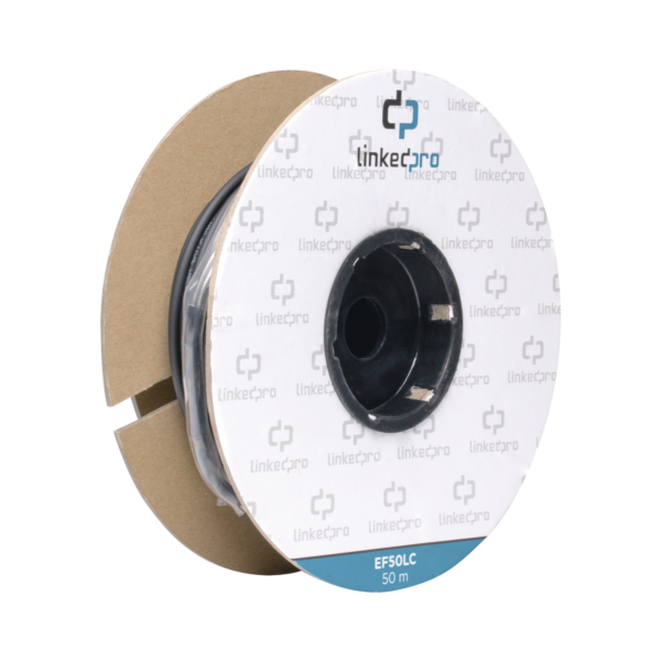 Carrete de Fibra Óptica Monomodo con Conectores LC-LC Duplex, Reforzada con Kevlar, de 50 metros, Para instalaciones subterráneas por tubería