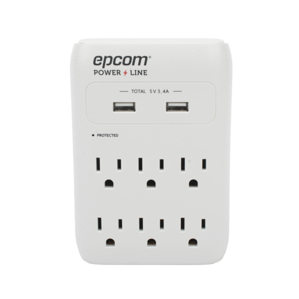 Multicontacto de Pared 110 Vca / Supresor de Picos 1080 Joules / 6 x Nema 5-15P / 2 x USB (5V @3.4A)