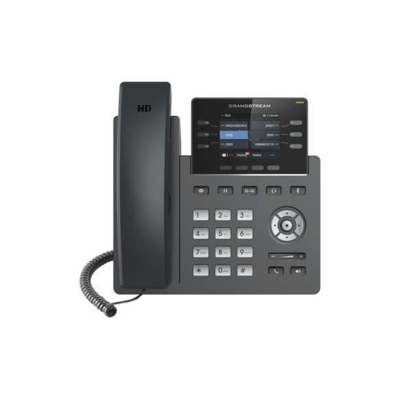 Teléfono IP Grado Operador, 3 líneas SIP con 6 cuentas, puertos Gigabit,PoE,  pantalla a color 2.4", codec Opus, IPV4/IPV6 con gestión en la nube GDMS