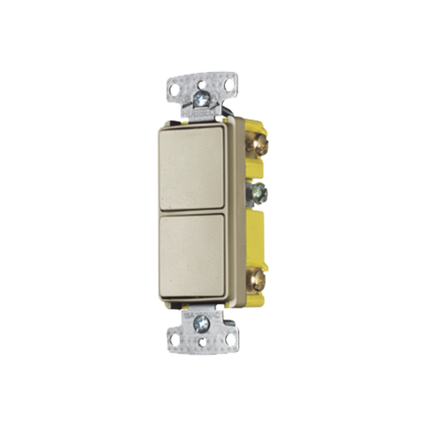Interruptor Residencial 15 A 120-277 V / 2 Bases Unipolares / Cableado lateral / Color Marfil.