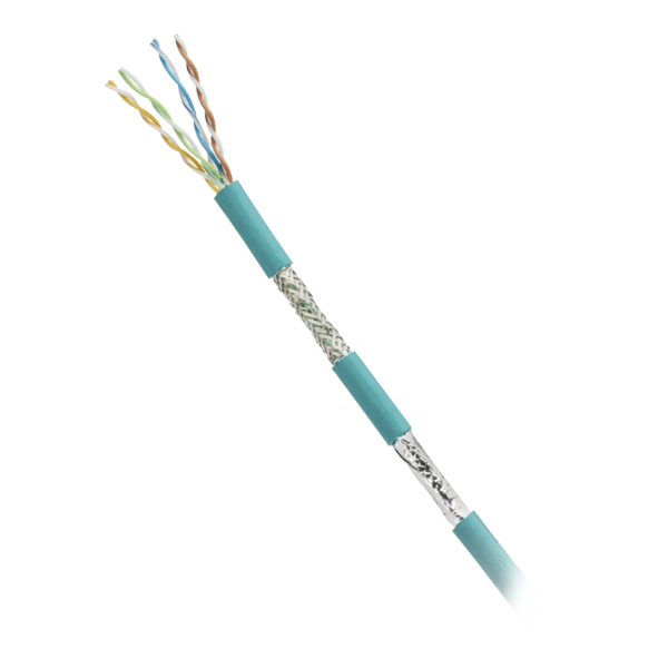Bobina de Cable Blindado SF/UTP Categoría 5e de 4 pares, Uso Industrial con Resistencia al Aceite y Rayos UV, Multifilar 24/7 (Flexible), Color Azul Cerceta, Bobina de 305m