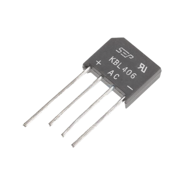 Puente Rectificador de Silicio, 4 Amp. 600 Volt, Fase Sencilla, Encapsulado KBL.