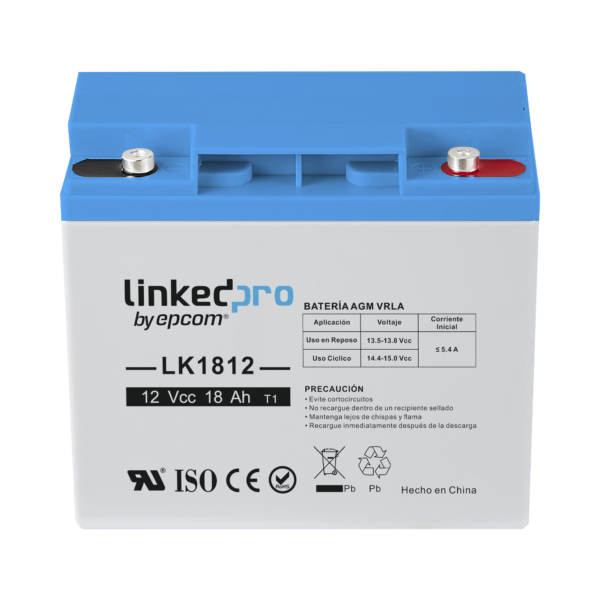 Batería 12 Vcc / 18 Ah / UL / Tecnología AGM-VRLA / Para uso en equipo electrónico, Alarmas de Intrusión / Incendio/ Control de acceso / Video Vigilancia / Terminales T1 .