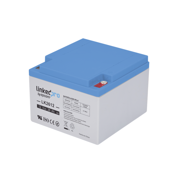 Batería 12 Vcc / 26 Ah / UL / Tecnología AGM-VRLA / Para uso en equipo electrónico, Alarmas de Intrusión / Incendio/ Control de acceso / Video Vigilancia / Terminales M5 .