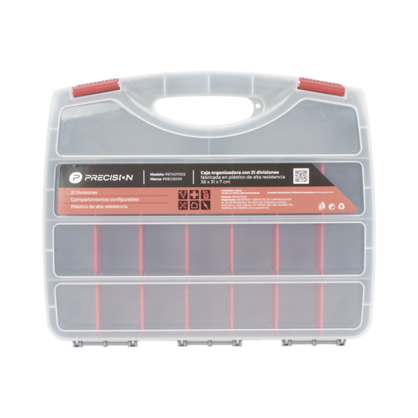 Caja Organizadora con 21 Divisiones Fabricada en Plástico de Alta Resistencia de 38x31x7 cm.