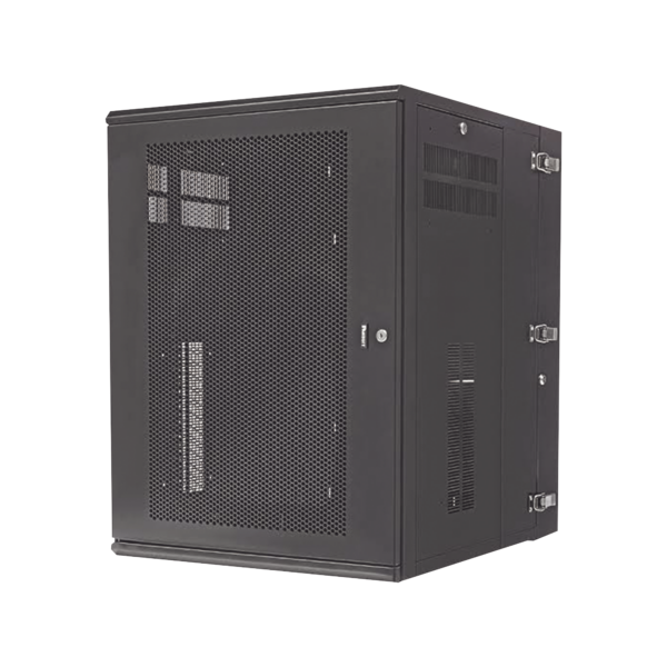 Gabinete PanZone de Montaje en Pared, de 19in, Puerta Ventilada, 18 UR, 762mm de Profundidad, Color Negro