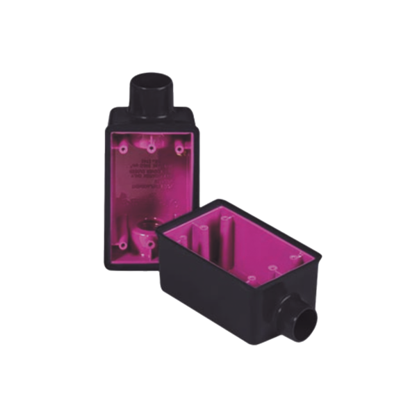 Caja Rectangular de 3/4" / Con Recubrimiento exterior de  PVC e interior Purpura.