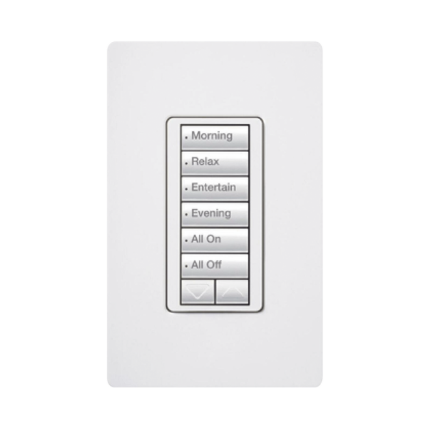 (RadioRA2) Teclado Seetouch Hibrido 6 botones, 2 botones subir/bajar, programe escenas diferentes en cada botón,puede instalarse en un interruptor de luz.