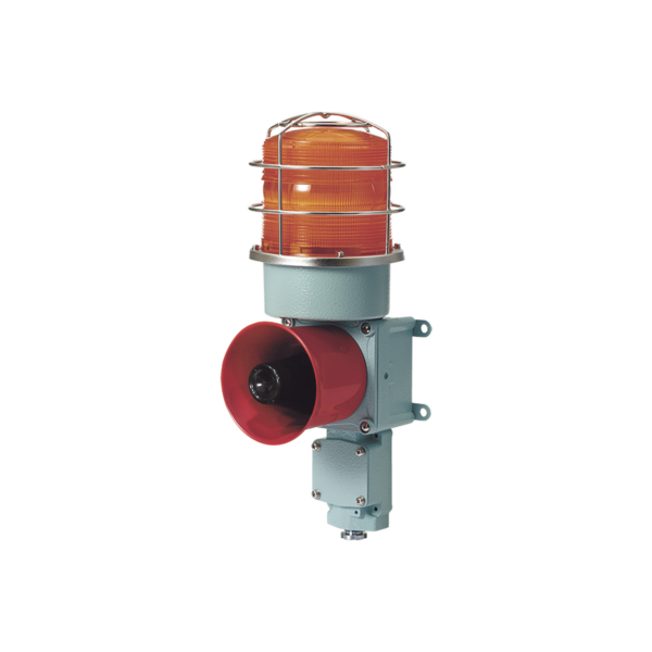 Combinación de baliza LED color Ámbar con sirena electrónica para aplicaciones de la industria pesada  máx.114 dB a 120 VCA