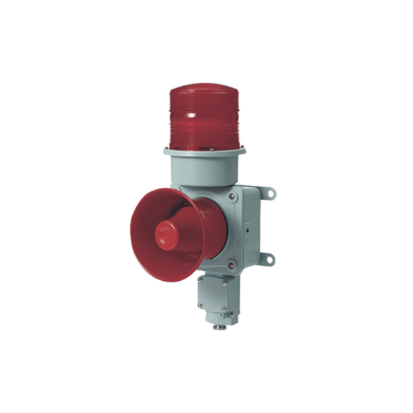 Combinación de baliza LED color roja con sirena electrónica para aplicaciones de la industria pesada  máx.114 dB a 220 VCA