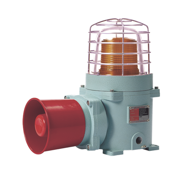 Combinación de baliza LED color Ámbar con patrón fijo y flasheante con sirena electrónica, máx. 118 dB para zonas peligrosas a 120 VCA