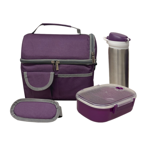 SET DE 2 LONCHERA DE 9 PULG. INCLUYE UN CILINDRO DE ACERO INOXIDABLE, UN RECIPIENTE DE PLÁSTICO PARA ALIMENTOS