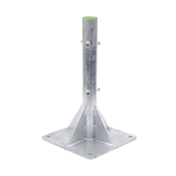 Base para Mástil Hasta 2" con Opresores, Base de 50 x 50 cm y Tubo de 80 cm Ced. 30. Galv. Inmersión.