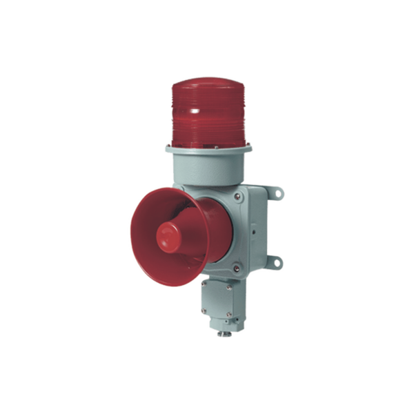 Combinación de baliza LED color roja con sirena electrónica para aplicaciones de la industria pesada  máx.120 dB a 120 VCA