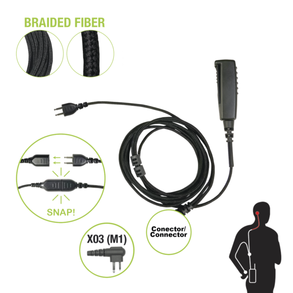 Cable para Micrófono audífono SNAP intercambiable con conector para Radios Hytera  TC500/600/1600 y PD 5.