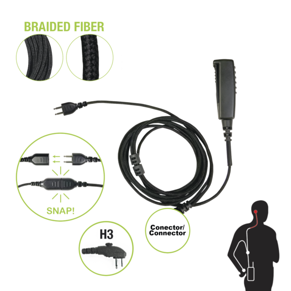 Cable para Micrófono audífono SNAP intercambiable con conector para Hytera TC500/600/1600 y RPV/RPU-6500.