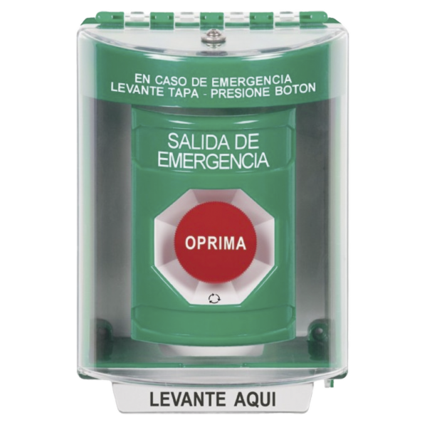 Botón Multipropósito, Salida De Emergencia, Girar Para Reset, Español, Cubierta De Policarbonato, 2 Relevadores NO/NC, Interior/Exterior