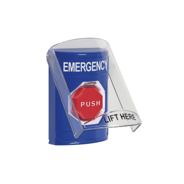 Botón De Emergencia Con Bocina De Advertencia Integrada, Solo Interior, Texto En Inglés, Tapa Protectora De Policarbonato Súper Resistente, Llave Para Restablecer