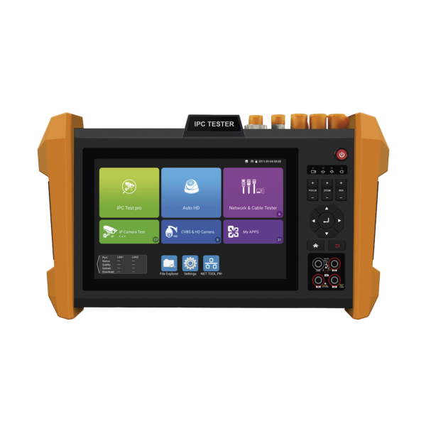 Probador de Vídeo con Pantalla LCD de 7" para IP ONVIF / 8MP TVI + 8MP CVI + 8MP AHD + SDI/EX�?�SDI + Multímetro + Cable TDR / Prueba de Red de Fibra Óptica + Medidor de Distancia Laser + Cámara Integrada