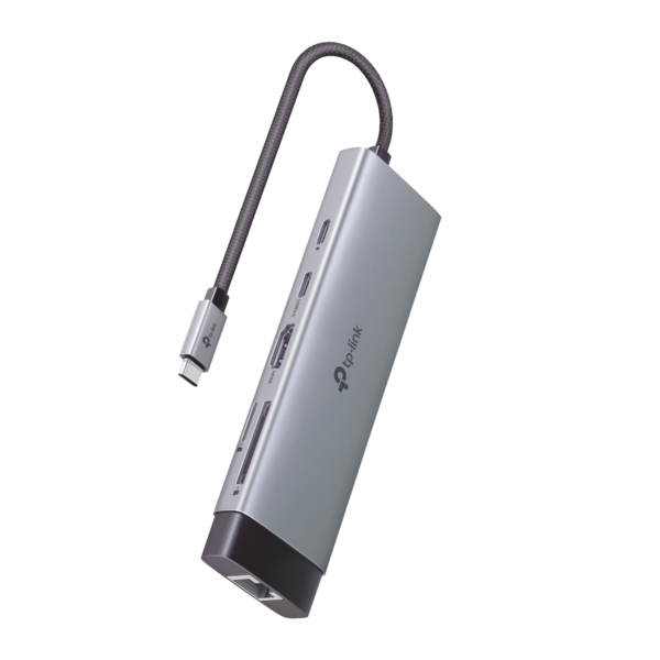 Adaptador HUB 9 en 1, 1 puerto USB-C entrada, 1 puerto HDMI 4K, 1 puerto Ethernet Gigabit, 1 puerto SD y MicroSD, 1 puerto USB-C y 3 puertos USB-A