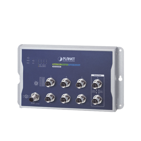 Switch Industrial Tipo Plano, Capa 2, 8 Puertos M12 10/100/1000T, Con Modo Bypass, Carcasa IP40