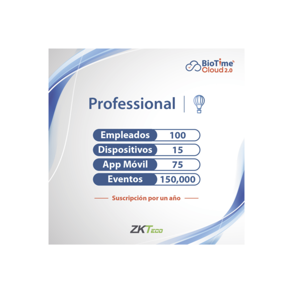 LICENCIA PROFESSIONAL BIOTIME CLOUD 2.0  / 100 USUARIOS / 15 DISPOSITIVOS (Licencia Anual)