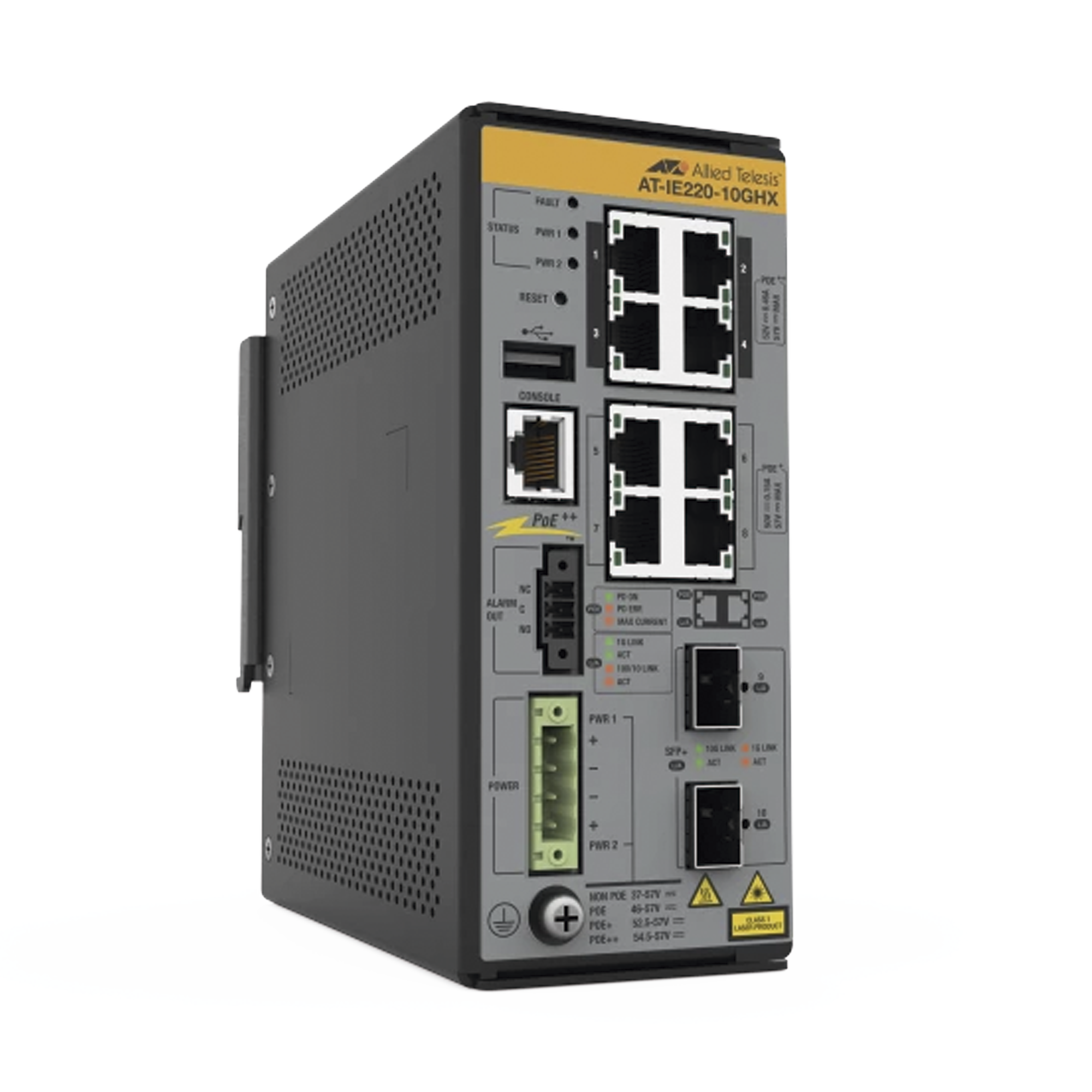 8x 10/100/1000T, 2x 1G/10G SFP+, Industrial Ethernet, Layer 2+ Switch, PoE++