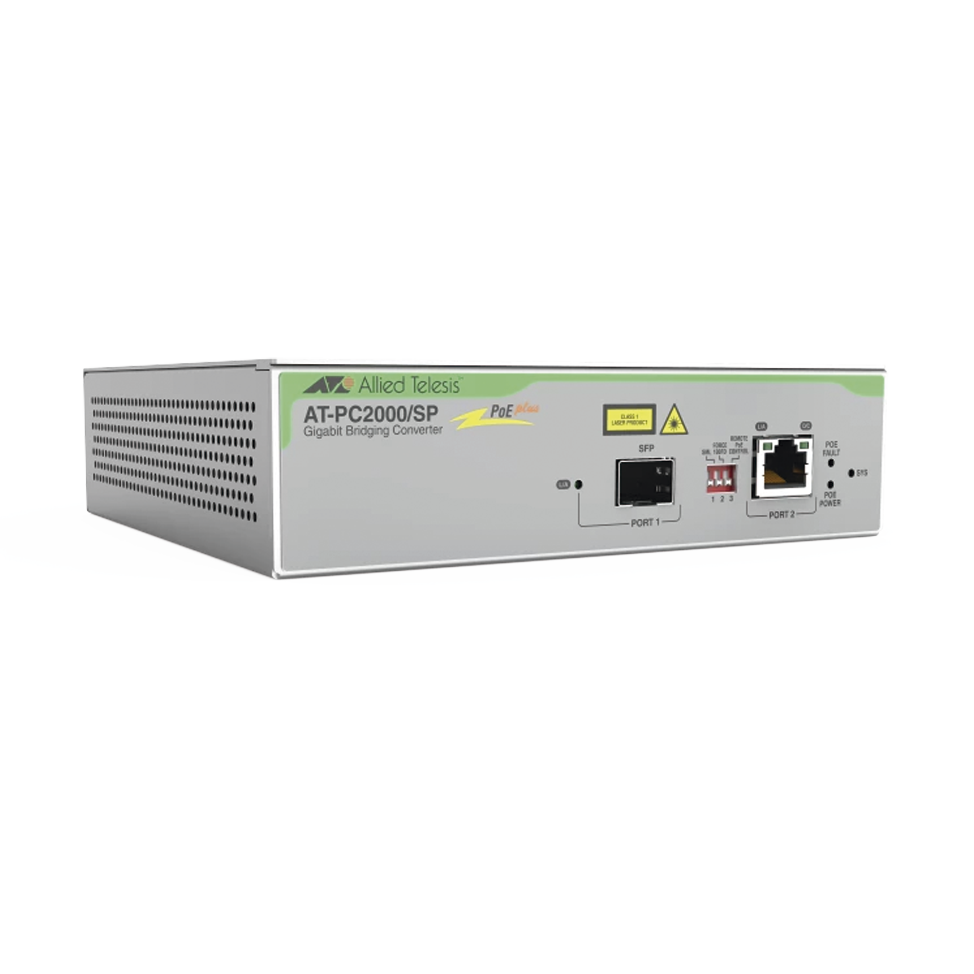 Convertidor de medios Gigabit Ethernet PoE+ a fibra óptica con puerto SFP Gigabit, la distancia y tipo de fibra óptica depende del transceptor