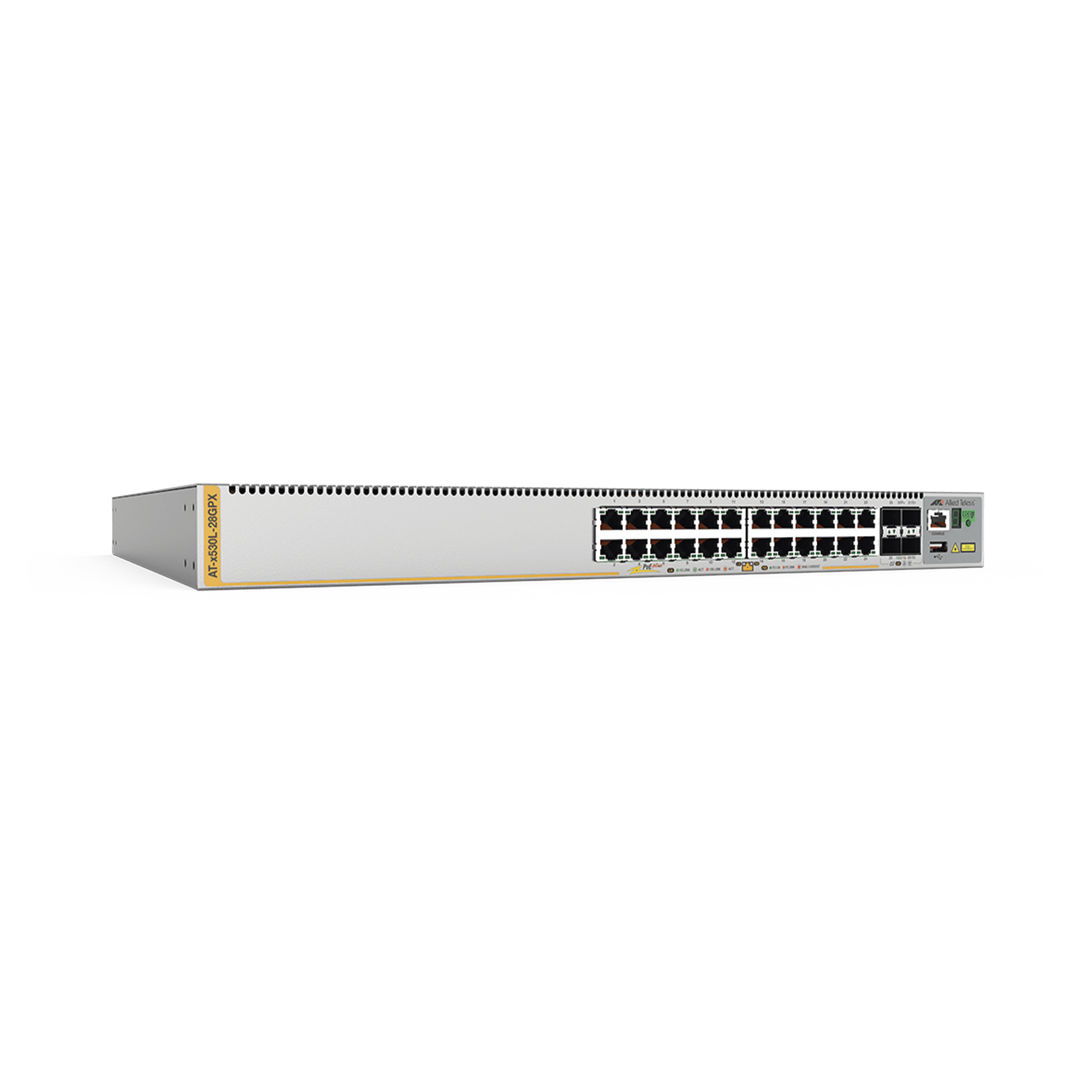 Switch Inteligente Empresarial para Distribución, PoE+, Stackable, Capa 3, 24 puertos Gbps + 4 puertos SFP+ 10 G, 740 W, Doble fuente PSU, Serie x530L