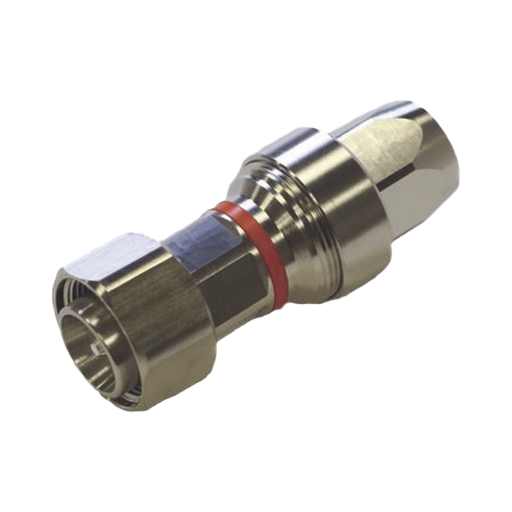 Conector 4.3-10 Macho para Cable FSJ4-50B, Pin Cautivo y Cojinete Expandible, Trimetal/ Plata/ Teflón.