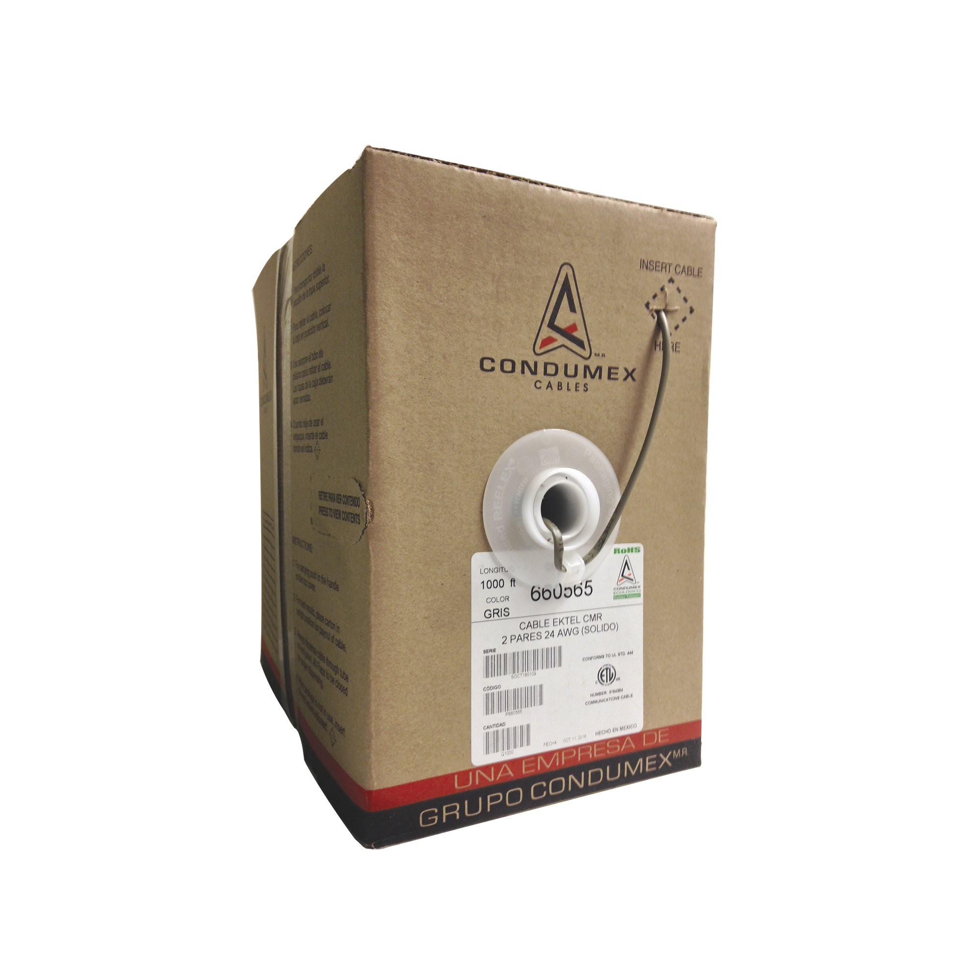 Caja de 1000 ft ( 305 m ) / 4 X 24 AWG / Cable TELEFÓNICO EK-TEL-CMR / Uso Interior