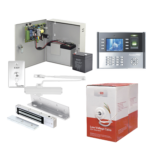 Sistema Completo de Acceso, Incluye Lector Biometrico ICLOCK990, Chapa magnética con bracket, Cierra puerta, Botón de Salida, Cable " Gratis ", y fuente profesional con Batería