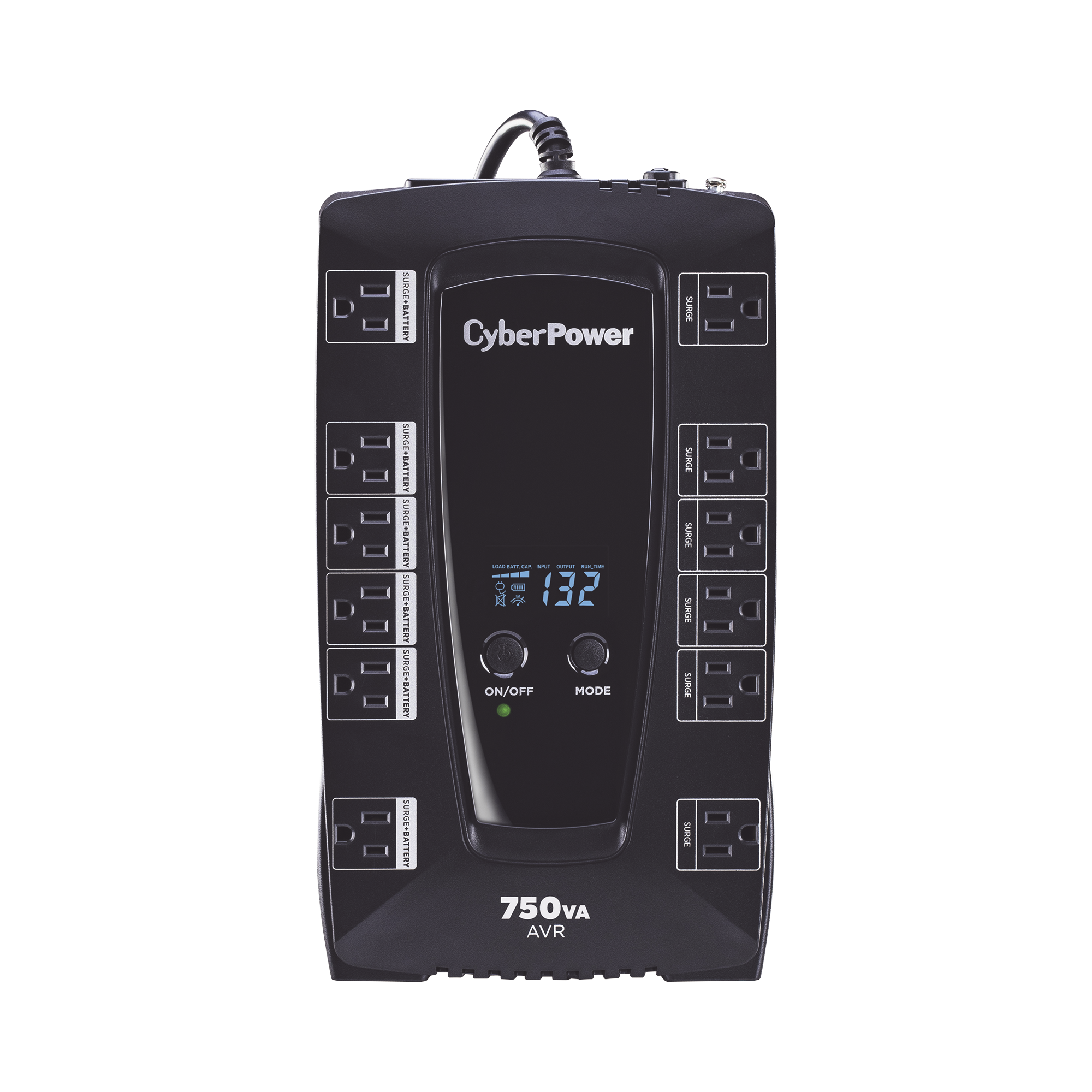 UPS de 750 VA/450 W, Topología Línea Interactiva, Entrada 120 Vca NEMA 5-15P, Tipo Gabinete Compacto, Con 12 Tomas NEMA 5-15R