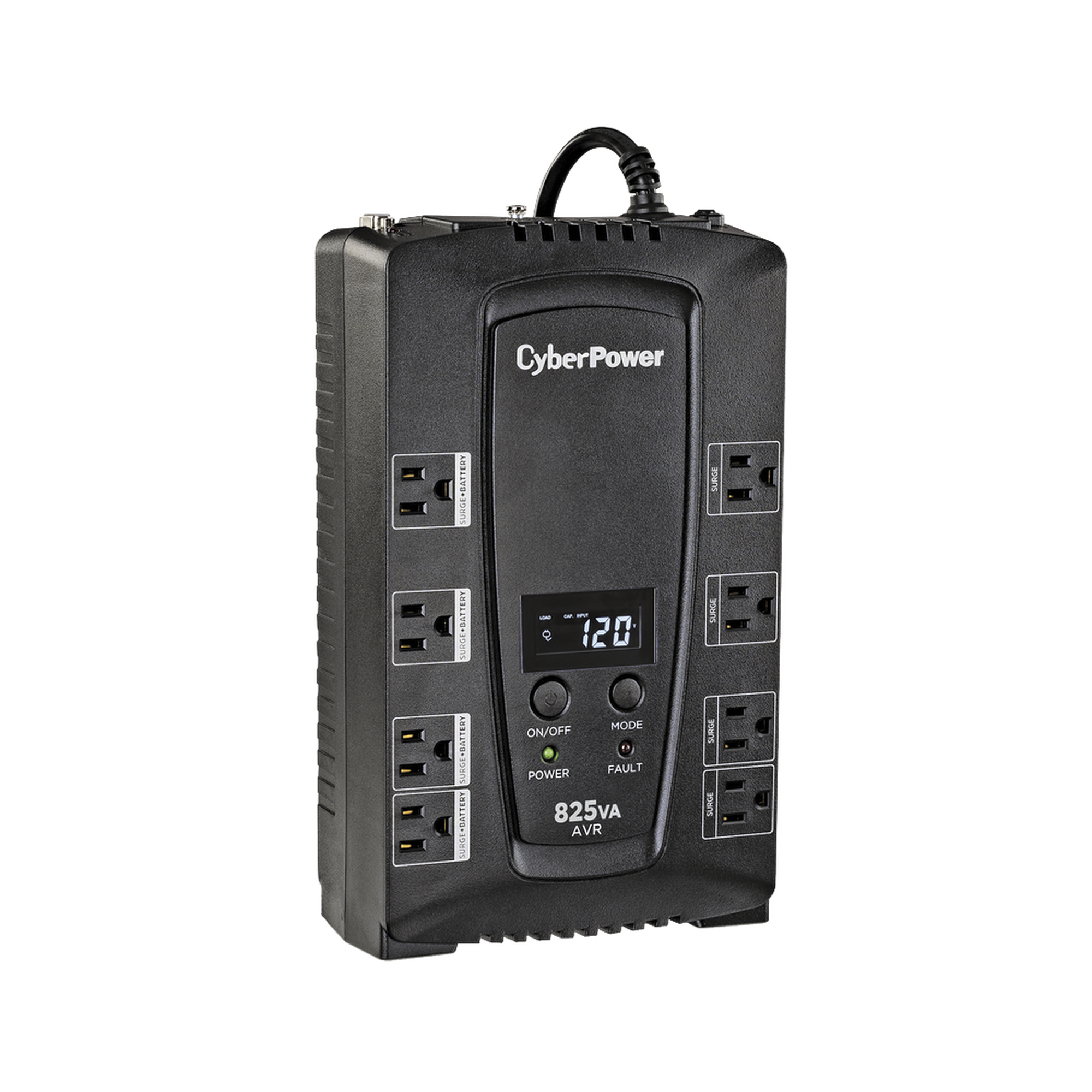 UPS de 825 VA/450 W, Topología Línea Interactiva, Entrada 120 Vca NEMA 5-15P, Tipo Gabinete Compacto, Con 8 Tomas NEMA 5-15R