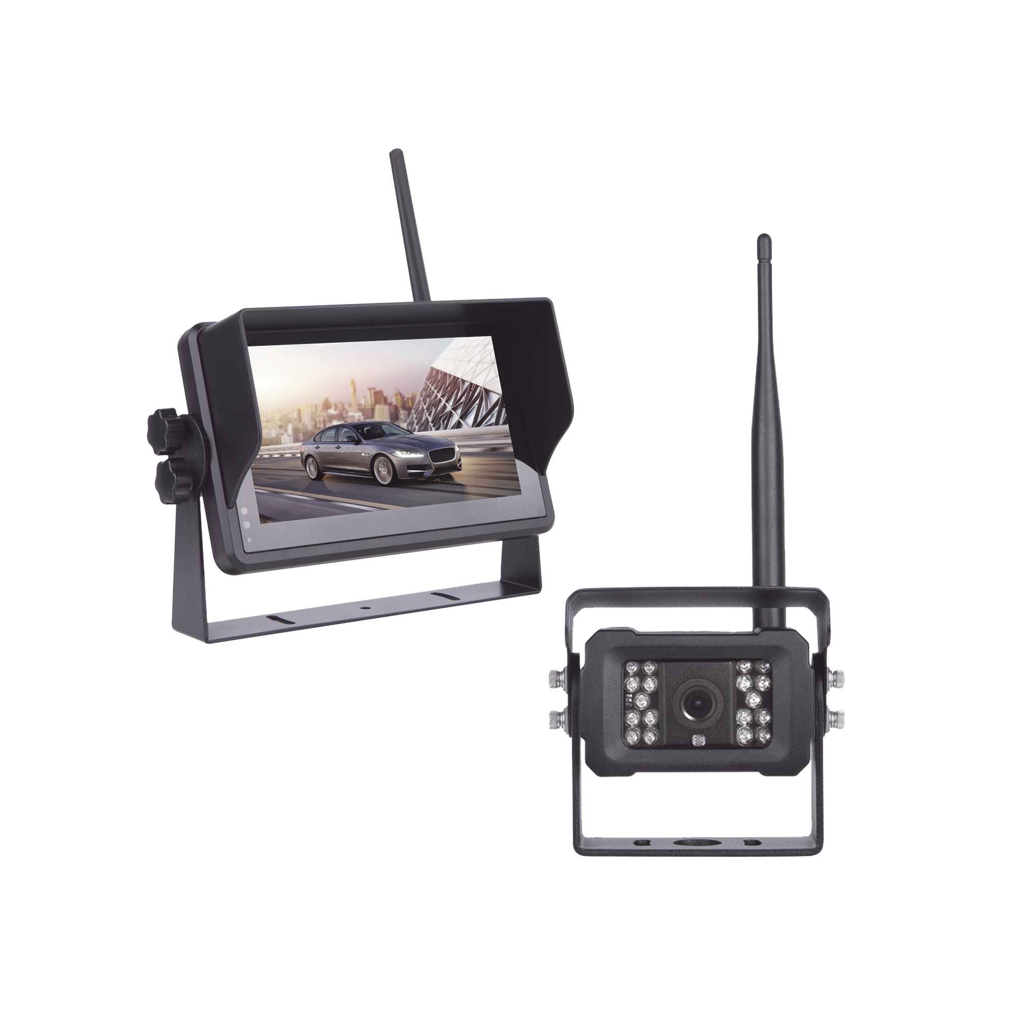 Sistema Profesional Inalámbrico de Cámara de Reversa Infrarroja y Monitor Touch de 7" para Vehículos de Trabajo y Montacargas
