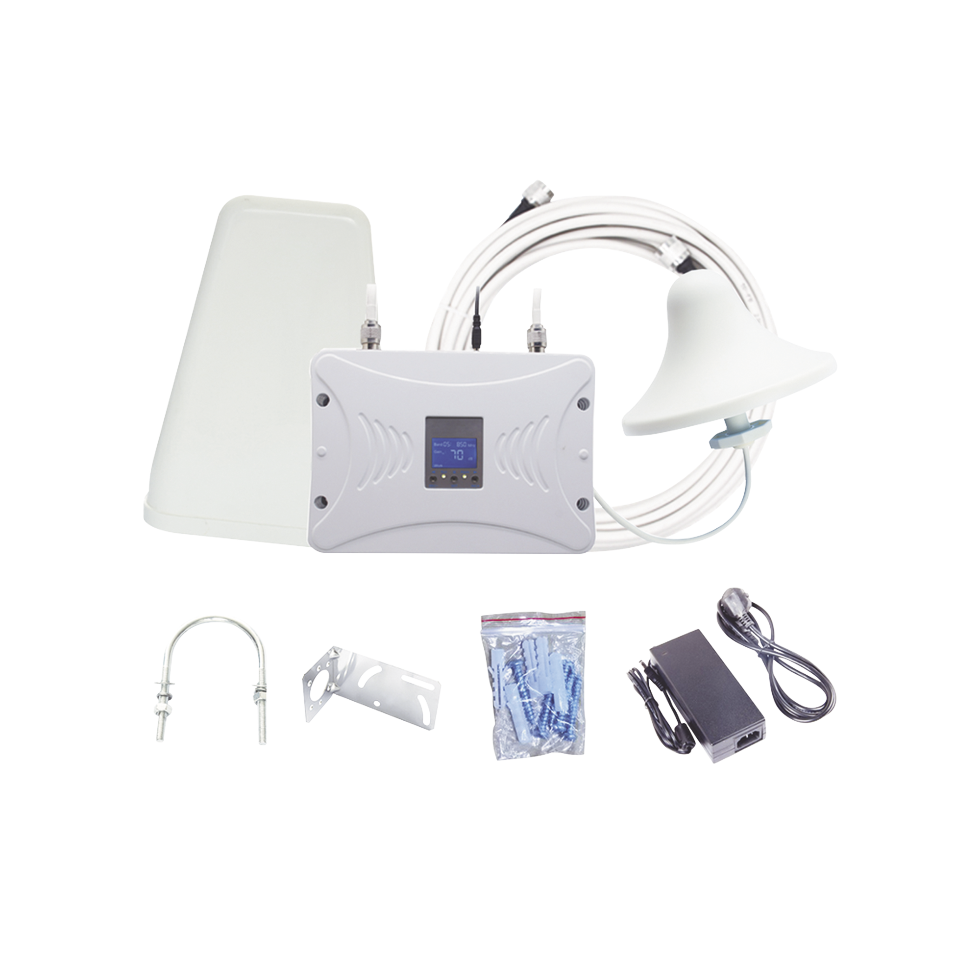 Kit Amplificador de Señal Celular 4G LTE, 3G y Voz. Funciona con Todos los Operadores. Soporta Múltiples Dispositivos y Tecnologías. Hasta 900 m² de Cobertura