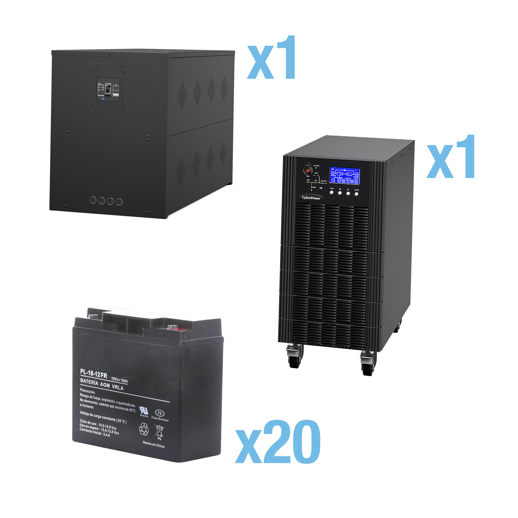 UPS Trifásico de 10 kVA/10 kW, Topología Online Doble Conversión, Voltaje de 208/220 Vca de L-L, Respaldo de 5 Minutos al 100% de Carga, Incluye Módulo y Banco de Baterías