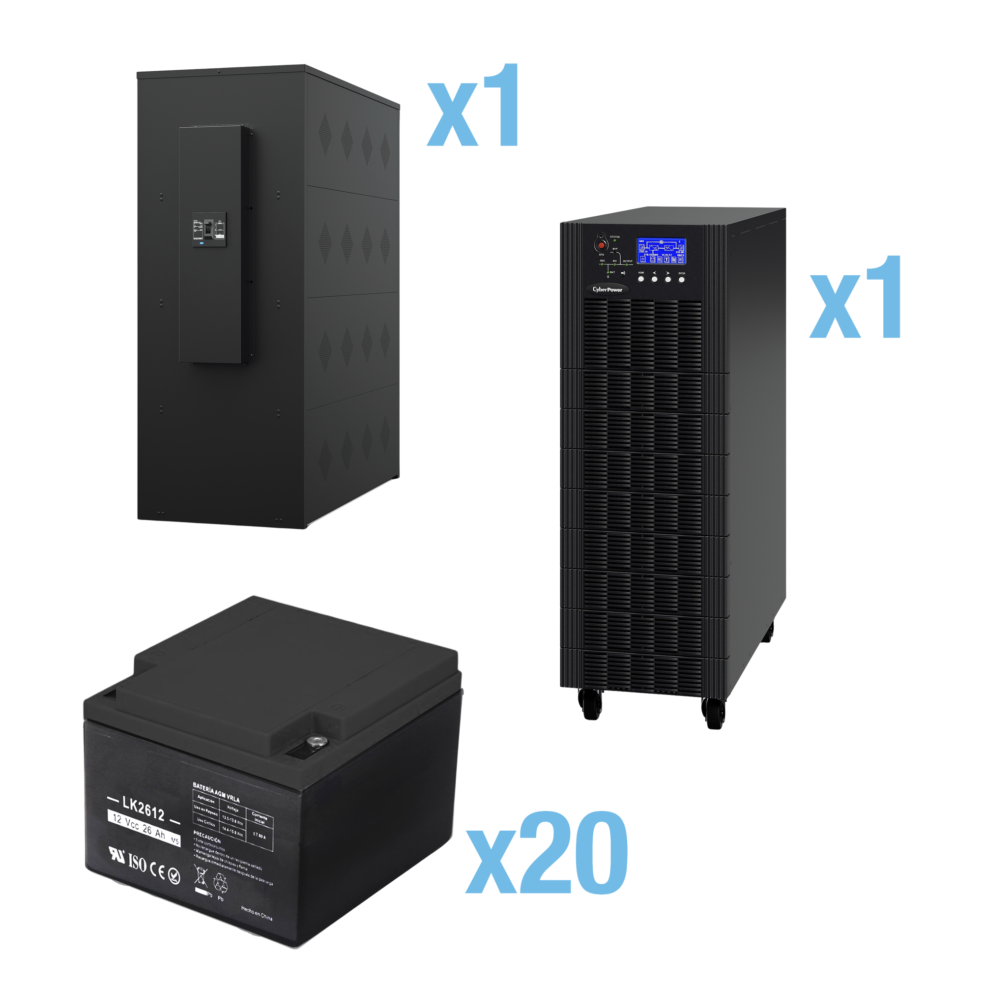 UPS Trifásico de 30 kVA/27 kW, Topología Online Doble Conversión, Voltaje de 208/220 Vca de L-L, Respaldo de 5 Minutos al 100% de Carga, Incluye Módulo y Banco de Baterías