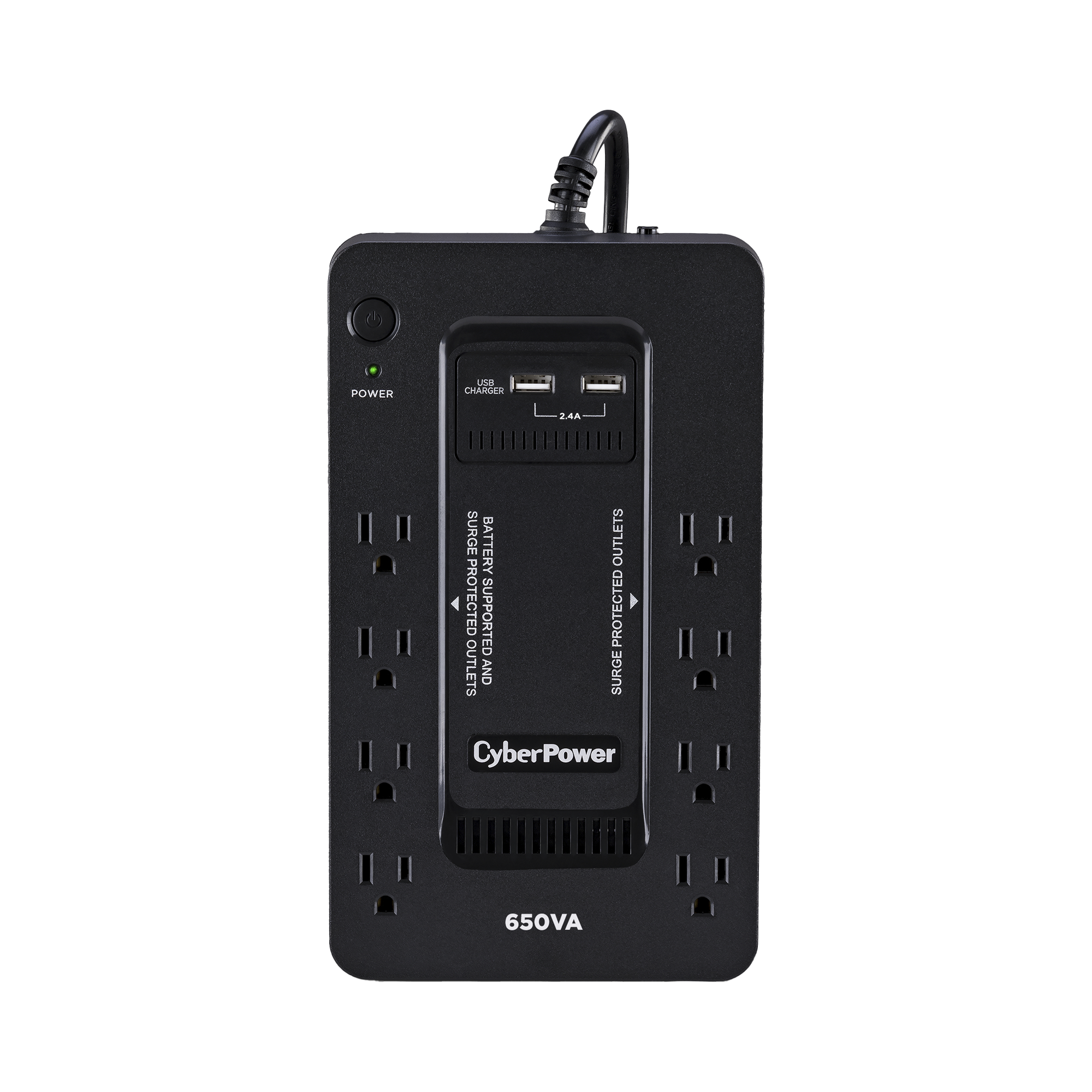 UPS de 650 VA/390 W, Topología Standby con Modo Ahorrador ECO, Entrada 120 Vca NEMA 5-15P, Con 8 Tomas NEMA 5-15R