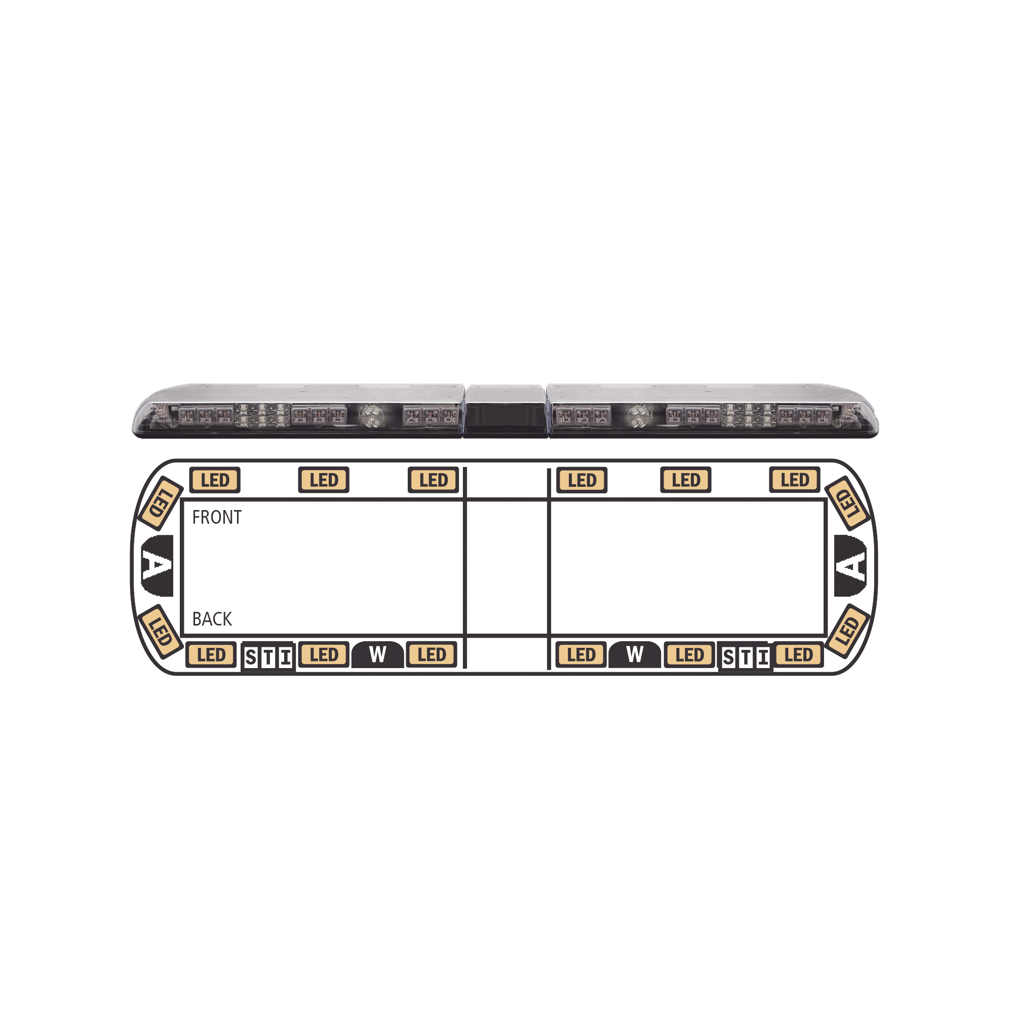 Torreta ámbar de 54" Vantage ™ 16 LED 2 luces de trabajo, 2 luces de callejón, 2 luces de freno, traseras y direccionales