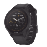 Reloj Garmin Forerunner 955 solar color negro en correa de silicón, con funciones premium de entrenamiento.