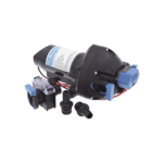 Bomba controlada por presión Par Max a 12 Vcd, caudal de 2 GPM, presión máxima 35 psi, para manguera de entrada con orificio de 38 mm (1½”), manguera de descarga con orificio de 25 mm (1”)
