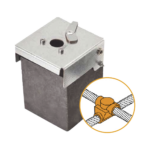 Molde de grafito horizontal unión en cruz sobrepuesta de cable 4/0 AWG (pasante) con cable 4/0 AWG (terminal).