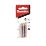 Punta plana para atornillar de 4-5 x 50 mm forma “E”, zanco tipo hexagonal de 1/4" con punta magnética, blíster con 3 piezas.