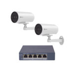 Kit de cámaras PoE Para Uso en Exterior / PoE Estandar Af / 2 piezas CS-H5/3MP/ 1 Pieza de Switch DS-3E1505P-EI/M / Vision Nocturna a Color / IP67 / Audio Bidireccional / Luz y Sirena / 4 Puertos 1000 Mbps PoE+ / 1 Puerto 1000 Mbps Uplink