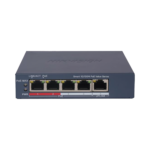 Switch PoE+ / Monitoreable / 4 Puertos 10/100 Mbps PoE+ / 1 Puerto 10/100 Mbps Uplink / Configuración Nube Hik-PartnerPro / Modo Extendido hasta 300 Metros /  45 W