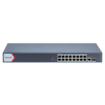 Switch Gigabit PoE+ / Administrable / 16 Puertos 1000 Mbps PoE+ / 1 Puerto 1000 Mbps de Uplink / 1 Puerto SFP /  Configuración Nube desde Hik-Partner Pro / Modo Extendido hasta 300 Metros / 230 Watts